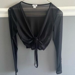Garage black mesh long sleeve tie front top never worn